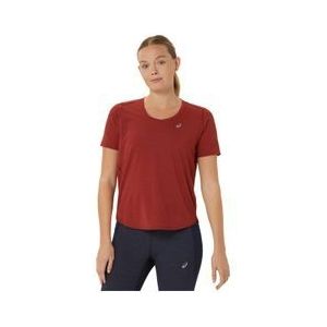 asics road v neck jersey met korte mouwen rood dames