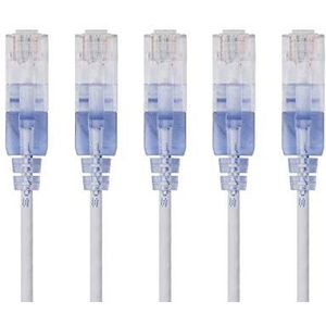 Monoprice Cat6A Ethernet-Patchkabel, Knickschutz, RJ45, 550 MHz, 10 G, UTP, reiner blanker Kupferdraht, 30 AWG, 5 Stück, 2,1 m, Weiß – SlimRun-Serie