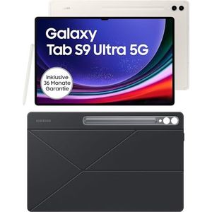 Samsung Galaxy Tab S9 Ultra AI-Android-Tablet, 5G, 256 GB / 12 GB RAM, MicroSD-Kartenslot, Inkl. S Pen, Simlockfrei ohne Vertrag, Beige+Smart Book Cover, Black