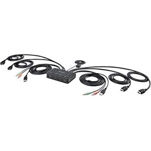 StarTech.com 2-Port Dual-Monitor HDMI KVM Switch, 4K 60Hz, KVM mit 1,5 m Integrierten Kabeln(USB-A/HDMI/Audio), 4K HDMI KVM Switch Zwei Monitore, Remote/Hotkey Switching (C2-DH46-UA2-CBL-KVM)