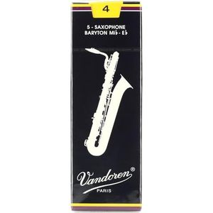 Vandoren SR244 Bari Saxophon-Blätter, Stärke 4, Box mit 5 Stück, schwarz