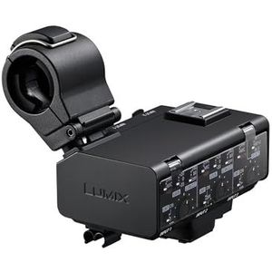 Panasonic Lumix DMW-XLR2 XLR-Mikrofonadapter für die Panasonic Lumix DC-GH7, 32-Bit-Float-Aufnahme, 4-Kanal- & hochauflösendes Audio, Mikrofonhalter, 3,5-mm-Stereo-Minibuchse. Schwarz