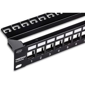 TRENDnet TC-KP24S 24-Port Blank Keystone Shielded 1HE Patch Panel, 1HE 19"" Rackmount Gehäuse, schützt vor EMI/RFI Rauschen, empfohlen mit TC-K06C6A Cat6A Keystone Buchsen (separat erhältlich)