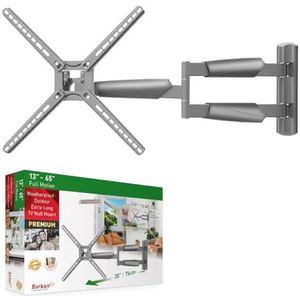 Barkan 76cm Lange Draußen TV Wandhalterung, 13-65 Zoll Schwenkbar/Neigbar/Vollbewegung TV Halterung, hält bis 36Kg, extra Langer Auszug, Max. VESA 400x400, Outdoor, Wetterfest, wasserdicht