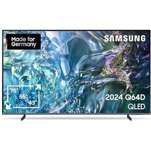 Samsung QLED 4K Q64D Fernseher 75 Zoll, TV mit Quantum Prozessor Lite 4K, 100% Farbvolumen, Upscaling, Motion Xcelerator, Smart TV, GQ75Q64DAUXZG, Deutsches Modell [2024]