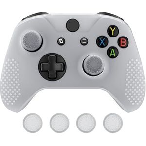 eXtremeRate PlayVital Silikon Schutzhülle Case für Xbox One S/X Controller, Anti-Rutsch Gummi Hülle & 4 Thumbstick Sticks Kappen Aufsätze für Xbox One S/X Controller-Weiß