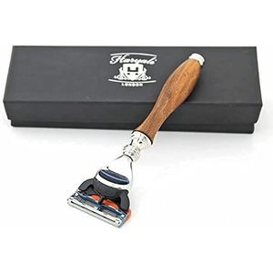 Haryali London Langes & ergonomisches Design Holzgriff Rasiermesser für Herren – 5 Klingen Rasierer – Holzrasierer Herren Braun