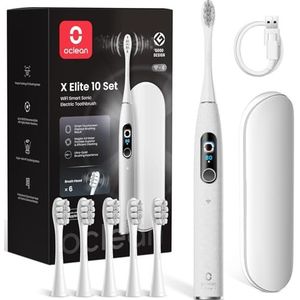 Oclean elektrische Zahnbürste X Elite 10 Set, 5 Putzmodi Schallzahnbürste mit Timer, 12 Bereichsverfolgung, Reisezahnbürste mit Reiseetui,Sonic Electric Toothbrush mit 6 Bürstenköpfe, 45dB, Grau