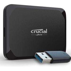 Crucial X9 1TB Portable SSD Festplatte mit USB-A Adapter, bis zu 1050MB/s, Kompatibel mit PC, Mac und Spielekonsolen, Externe SSD, USB-C 3.2 - CT1000X9SSD902