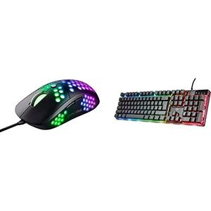 Trust Gaming GXT 960 Graphin Leichte RGB Gaming Maus, 74 g, 200-10.000 DPI - Schwarz & 23821 GXT 835 Azor Gaming Tastatur mit Beleuchtung Deutsches QWERTZ Layout, Tastaturlayout in Originalgröße