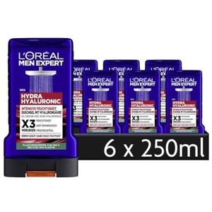 L'Oréal Men Expert Hyaluron Duschgel & Shampoo für Männer, Duschbad zur Reinigung von Körper, Haar und Gesicht, Herren Körperpflege für Feuchtigkeit mit Hyaluronsäure, Hydra Hyaluronic, 6 x 250 ml