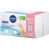 NIVEA Baby AQUA Feuchttücher, Baby Feuchttücher zur sanften Reinigung empfindlicher Haut, hypoallergene und parfümfreie Feuchttücher für Babys mit 99% Wasser (4 x 57 Stück)