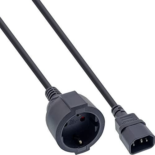 InLine 16659L Netz Adapter Kabel, Kaltgeräte C14 auf Schutzkontakt Buchse, für USV, 2m