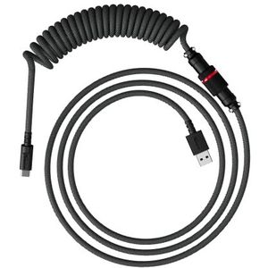 HyperX Spiralkabel – langlebiges Spiralkabel, stilvolles Design, 5-poliger Pilotenstecker, USB-C auf USB-A – grau/schwarz