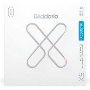 D'Addario XSABR1253-3P Gitarrensaiten für Akustikgitarren XS 80/20, bronzefarbene Beschichtung, maximale Lebensdauer mit glatter Haptik und außergewöhnlichem Klang, für 6-saitige Gitarren, 12-53