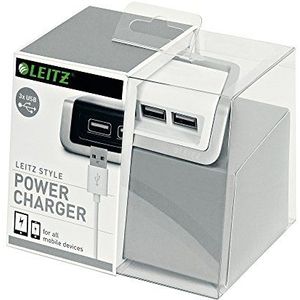 Leitz, 3x USB Universal Ladegerät, Zinkrahmen, Inkl. kurzem Micro USB-Kabel, Style, Arktik Weiß, 62070004