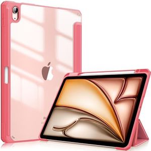 Fintie Hybrid Hülle für iPad Air 11 Zoll M3 2025/ M2 2024, iPad Air 5/4 Gen (2022/2020) 10,9 Zoll mit Stifthalter - Stoßfeste Schutzhülle mit transparenter Hartschale auf der Rückseite, Pink
