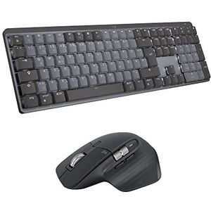 Logitech MX Mechanical kabellose beleuchtete Tastatur Standardgröße Linear, MX Master 3S kabellose Hochleistungs-Bluetooth-Maus, macOS, Windows, Linux, iOS, Android, DEU QWERTZ - Grau