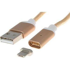 PremiumCord Magnet USB - Micro USB Verbindungskabel 1m, USB A Stecker auf Micro B Stecker, USB 2.0 High Speed Datenkabel, 5Pins, 2X geschirmt, AWG28, Farbe Gold, Länge 1m