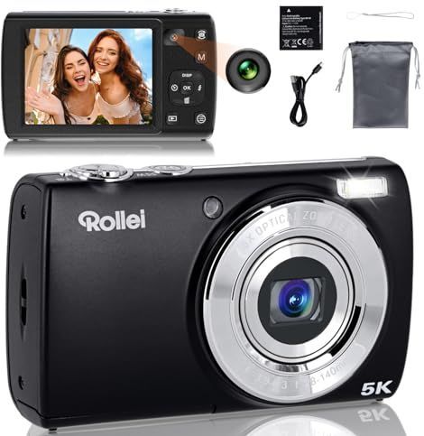 Rollei Powerflex Compact Digitalkamera, 64MP 5K Fotoapparat mit Dual-Kamera 5X Digitalzoom AutoFocus Fotokamera mit 2,8“ Touch-Display Tragbar Kompaktkamera Schwarz, Digital-Kamera-Fotoapparat-Camera