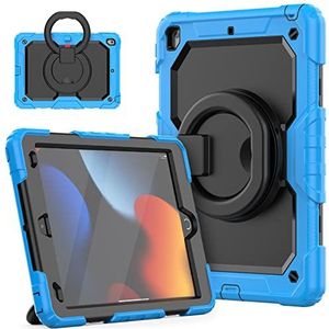 HUEZOE Hülle für iPad 10,2 Zoll, Modell 2021/2020/2019 Stoßfeste Ganzkörper Schutzhülle mit 360 Grad drehbarem Ständer Schultergurt für iPad 9/8/7, Hellblau