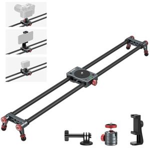 NEEWER 60cm Kohlefaser Kamera Slider Dolly Slider Schiene mit 360° Kugelkopf/Handyklemme/Action Kamera Halterung, 4 Lagern und verstellbaren Beinen, kompatibel mit GoPro Insta360 iPhone Android, CS2M