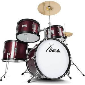XDrum Junior Pro Kinder Schlagzeug Red - geeignet von 5-9 Jahren - Drumset mit komplettem Zubehör - inkl. Schule - Rot