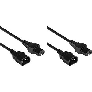ACT Warmgerätekabel 2m, C14 Stecker auf C15 Buchse, Stromkabel Verlängerung, Warmgerätestecker Schwarz – AK5003 (Packung mit 2)