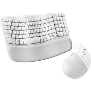Logitech Wave Keys und Lift vertikale Maus – Ergonomisches Bundle – kabellose Tastatur mit gepolsterter Handballenauflage und vertikale kabellose Maus – Bluetooth, Multi-OS, Windows/Mac - Weiß