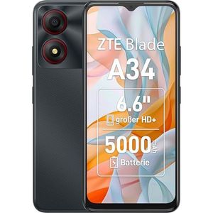 ZTE Smartphone Blade A34 (16,6 Zoll HD Display, 4G LTE, 2GB RAM und 64GB interner Speicher, 5MP Hauptkamera, 2MP Frontkamera, Dual-SIM, Android T GO) grau