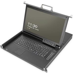 DIGITUS 17"" KVM-Konsole - FullHD - 8 Port HDMI-Switch - US -Tastatur - für 19 Zoll Server- und Netzwerkschranke - Schwarz