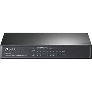 TP-Link TL-SG1008P 8 Port PoE Switch mit 4 PoE+ Ports (64 Watt, IEEE-802.3af/at PoE,lüfterlos, Plug-and-Play, robustes Metallgehäuse) Schwarz
