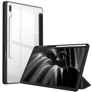 Fintie Hybrid Hülle für Samsung Galaxy Tab S8 Plus 2022/Tab S7 FE 2021/Tab S7 Plus 2020 12.4 Zoll - Stoßfeste Abdeckung mit Transparent Klar Hartschalen Rückseite Schutzhülle, Schwarz