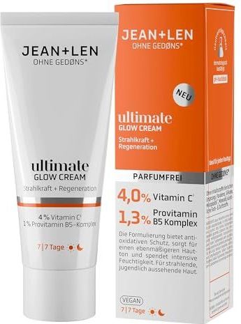 Jean & Len Ultimate Glow Cream, ideal für jeden Hauttyp geeignet, sorgt für ein strahlendes Hautbild, mit Vitamin C-Derivat, parfümfreie und vegane Gesichtscreme, 50 ml