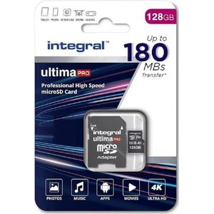Integral 128 GB Micro SD Karte 4K Video Lesegeschwindigkeit 180 MB/s und Schreibgeschwindigkeit 90 MB/s MicroSDXC A2 C10 U3 UHS-I 180-V30 Unsere schnellste High Speed Micro SD Speicherkarte