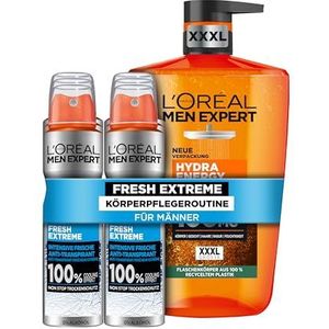 L'Oréal Men Expert kühlendes Körperpflegeset für Männer, Mit XXXL Duschgel und 6x Deoroller, Set für Herren mit Taurin und Cooling Effekt, Hydra Energy, Fresh Extreme, 7-teilig