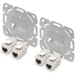 DIGITUS 2-Port Netzwerkdose – 2 Stück – Mit 4X Cat6A Keystone-Modul – 45° Gewinkelt – Designfähig – Ohne Rahmen/Blende