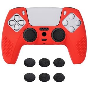 eXtremeRate PlayVital Zubehör für ps5 Controller Hülle,Case Anti-Rutsch Schutzhülle Griffe Skin aus weichem Gummi,6 Stück Stick Aufsätze für PS5 Controller(3D Noppen Edition,Rot)