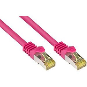 Good Connections RJ45 Ethernet LAN Patchkabel mit Cat. 7 Rohkabel und Rastnasenschutz RNS, S/FTP, PiMF, halogenfrei, 500MHz, OFC, 10-Gigabit-fähig (10/100/1000/10000-Base-T Ethernet Netzwerke) - z.B. für Patchpanel, Switch, Router, Modem - magenta, 0,5 m