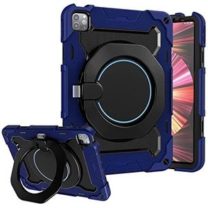 Visaccy Kids Case für iPad Air 10.9 (Air 4/ Air 5) / iPad Pro 11 (2021/2020/2018), Stoßfeste robuste Panzerhülle mit 360° drehbaren Ständern und Schultergurt, Dunkelblau