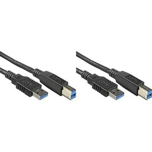 PremiumCord USB 3.0 A-B Verbindungskabel 3m, Datenkabel SuperSpeed bis zu 5Gbit/S, Ladekabel, USB 3.0 Typ A Stecker auf B Stecker, 9Pin, Farbe schwarz, Länge 3m, ku3ab3bk (Packung mit 2)
