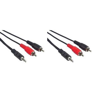 PremiumCord Klinke auf Cinch Y Kabel 10m, Klinkenstecker 3,5mm auf 2x Cinch RCA Stecker, Jack zu RCA, Stereo Audio, Für Digitalkamera, TV, Handys, MP3, HiFi, Farbe schwarz (Packung mit 2)