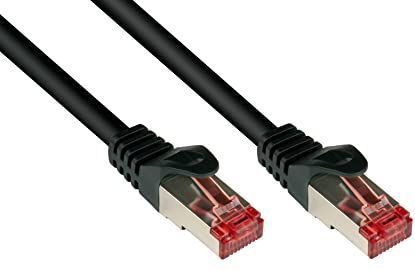 Good Connections Cat. 6 Ethernet LAN Patchkabel mit Rastnasenschutz RNS, S/FTP, PiMF, PVC, 250Mhz, Gigabit-fähig (10/100/1000-Base-T Ethernet Netzwerke), für Patchfelder, Patchpanels, Switch, Router, Modems, schwarz, 10m