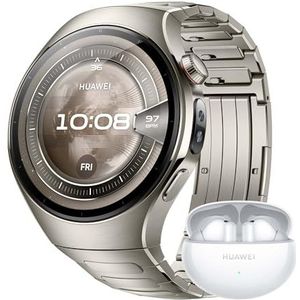 HUAWEI Watch 5 46mm + Freebuds 6i, X-TAP-Technologie, SpO2 an der Fingerspitze, Health Glance, EKG, HRV, eSIM, Zwei Akkumod, Bis zu 11 Tage Akkulaufzeit, Kompatibel mit Android™ & iOS, Silber