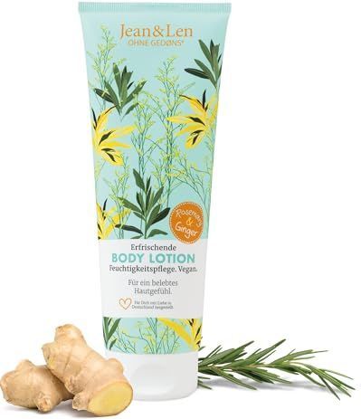 Jean & Len Erfrischende Bodylotion Rosmarin & Ingwer, für ein belebtes Hautgefühl, versorgt die Haut mit Feuchtigkeit, würzig-frischer Duft, Körperlotion, ohne Parabene & Silikone, vegan, 250 ml
