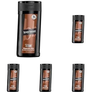 bruno banani Magnetic Man Shower Gel, 3-in-1-Duschgel mit fesselnd-holziger Ambernote, 250ml (Packung mit 5)