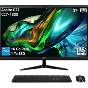 acer Aspire C27-1800, All-in-One PC 27 Zoll Full HD IPS (Intel Core i5-12450H, 16 GB RAM, 1 TB SSD, Intel UHD Graphics, Windows 11 Familie), All-in-One-PC, Farbe Schwarz