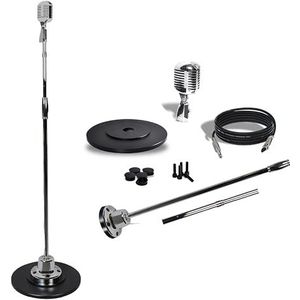 Pyle Retro Mikrofon Set mit Mikrofonständer– Vintage Microphone Set with Microphone Stand, Mic Stand– Rockabilly Dynamisches Mikrofon als Standmikrofon mit Mikrofonhalter, Swing Ständer & XLR Kabel 5m