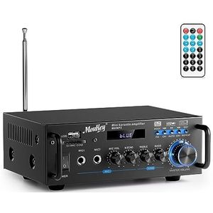 Moukey 2.0 Kanal Stereo Bluetooth Karaoke Verstärker, 100W Stereo Audio Verstärker Empfänger, Verstärker HiFi mit RCA, USB, SD, 2 Mic Eingänge, FM Radio für Auto oder Zuhause, MAMP3