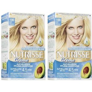 Garnier Nutrisse Creme Nr. 100 Extra Helles Naturblond, dauerhafte Pflege-Haarfarbe, mit nährenden Fruchtölen, 100% Grauabdeckung (Packung mit 2)
